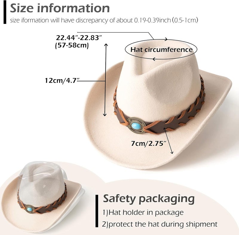 Gossifan Western Cowboy & Cowgirl Hat Felt Wide Brim Women Men Fedora Hats - Image 3
